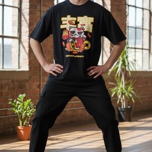 Fortune Cat Graphic T-Shirt - Black and Yellow